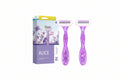 Razor for Women – Set of 2 Body Shavers – Triple Stainless Blades, Flexible Head – Purple – For Dry Skin
